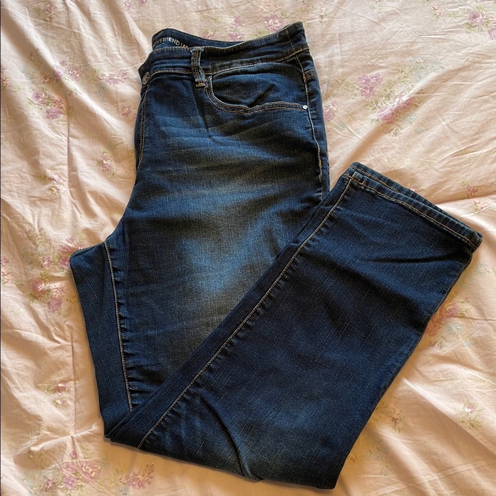 Chico's Blue Boyfriend Jeans with Straight Leg and Thick Waistband